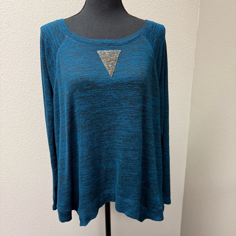 Juicy Couture Teal Sparkle Embellished Top XL Soft Knit Long Sleeve Casual Chic - Picture 2 of 9